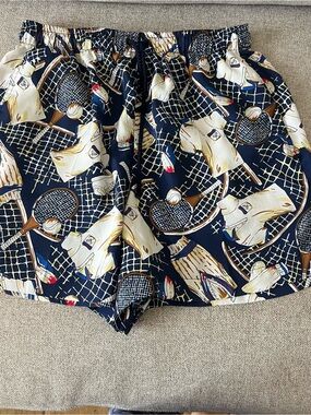 Vintage Tail Tennis Print Shorts Size Medium Navy Preppy Racquet Tenniscore